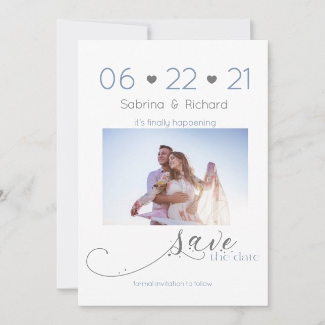 Dusty Blue One Photo Minimalist Save the Date (Front)