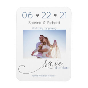 Dusty Blue One Photo Minimalist Save the Date Magnet