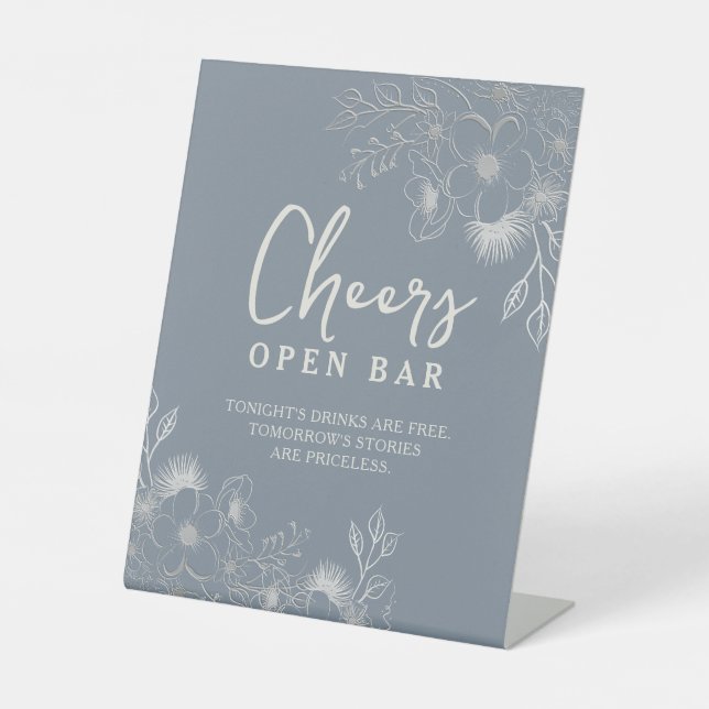 Dusty Blue Open Bar Pedestal Sign (Front)
