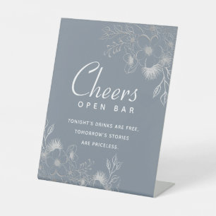 Dusty Blue Open Bar Wedding Pedestal Sign
