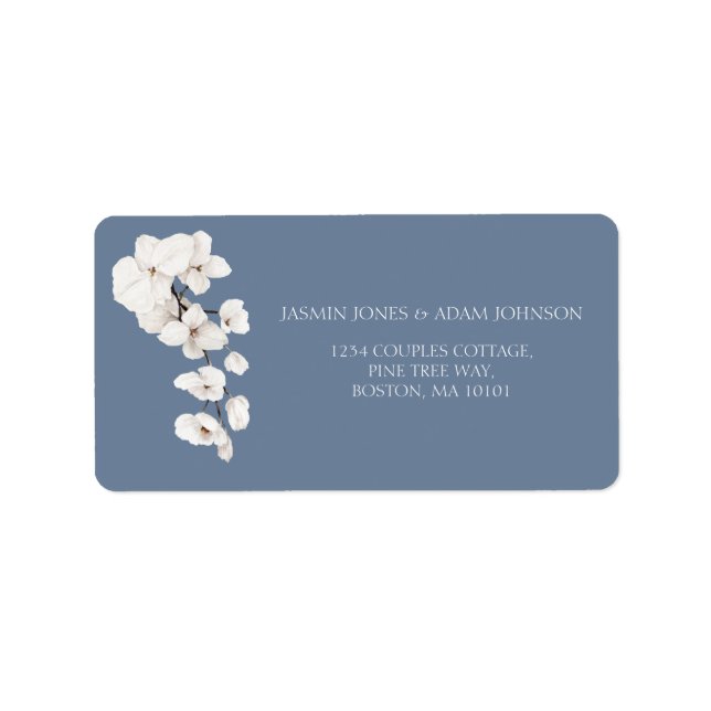 Dusty Blue Orchid Elegant Wedding Labels (Front)