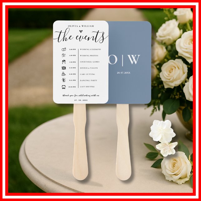 Dusty Blue Order of Events Wedding Program Hand Fan (Creator Uploaded)