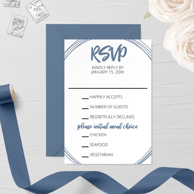 Dusty Blue Oval Wedding RSVP Card (Creator Uploaded)