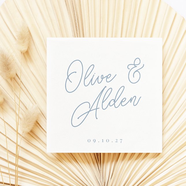 Dusty Blue | Oversized Script Names Wedding Napkin (Creator Uploaded)