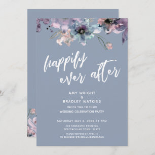 Dusty Blue Painted Floral Happily Ever After Invitation