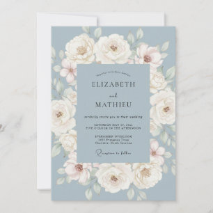 Dusty Blue Painterly Blooms Wedding Invitation