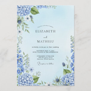Dusty Blue Painterly Botanical Wedding Invitation