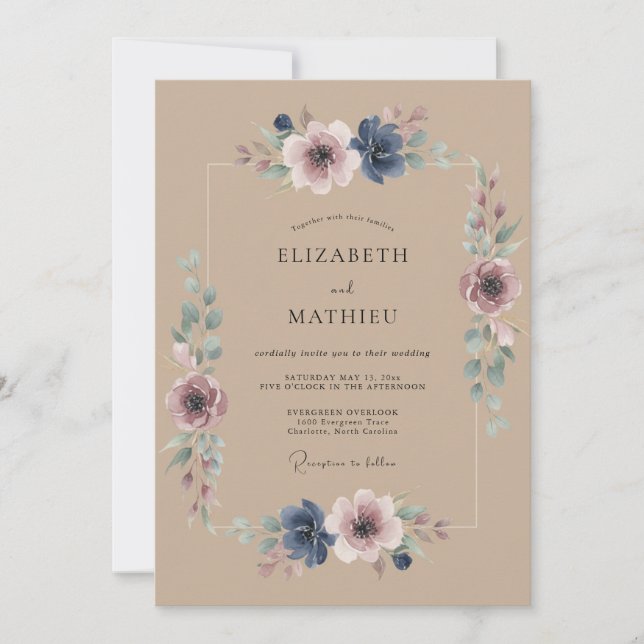 Dusty Blue Painterly Romance Wedding Invitation (Front)