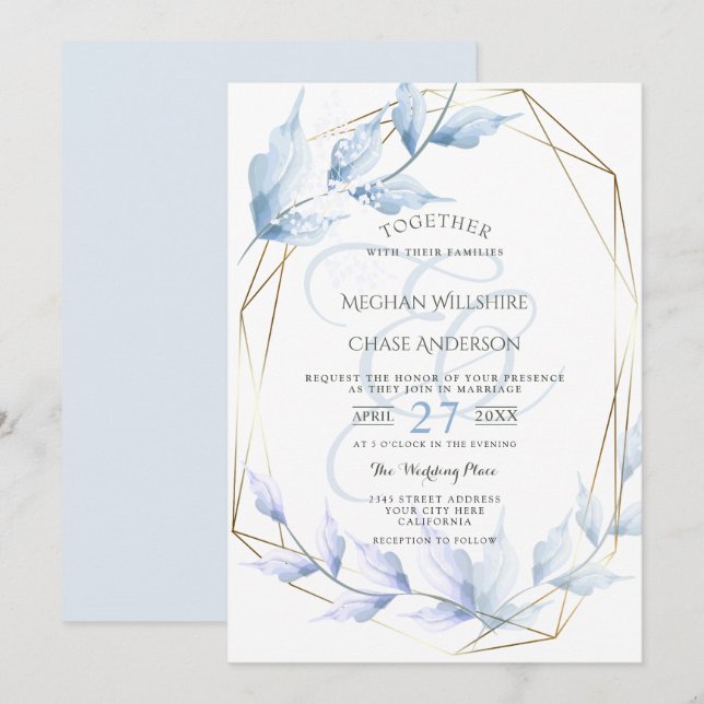 Dusty Blue  Pale Lilac Foliage Invitation (Front/Back)