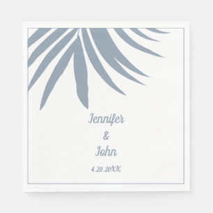 Dusty Blue Palm Leaf Beach Tropical Wedding Napkin