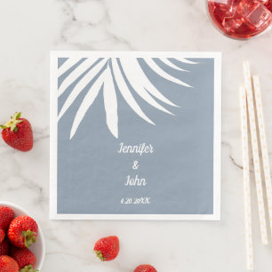 Dusty Blue Palm Leaf Beach Tropical  Wedding Napkin