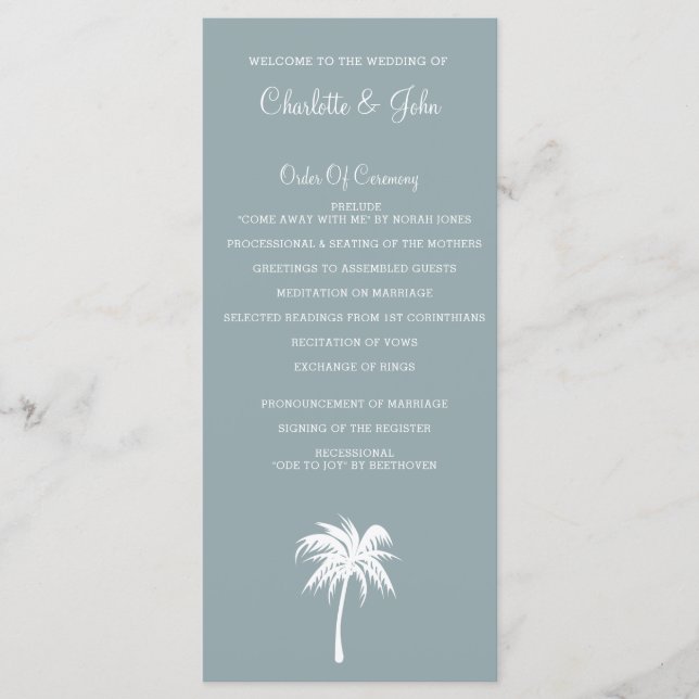 Dusty Blue Palm Tree Beach Programmes de mariage (Devant)
