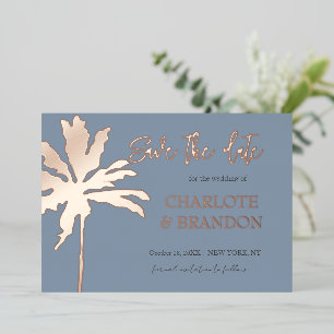 Dusty Blue Palm Tree Beach Wedding Save The Date