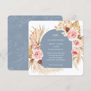 Dusty Blue Pampas Grass Boho Floral Square Invitation