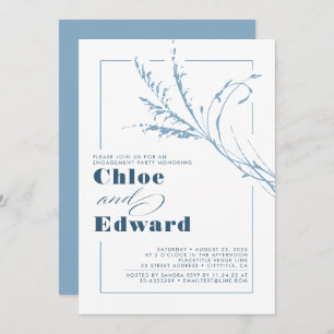 Dusty Blue Pampas Grass Modern Engagement Party Invitation