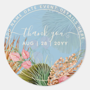 Dusty Blue Pampas Grass Thank You Favour Classic R Classic Round Sticker