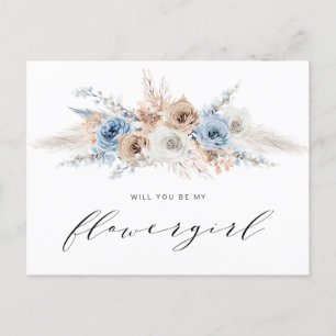 dusty blue pampas grass will you be my flowergirl  invitation postcard