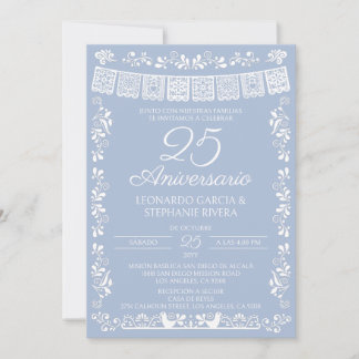 Dusty Blue Papel Picado 25th Anniversary  Invitation
