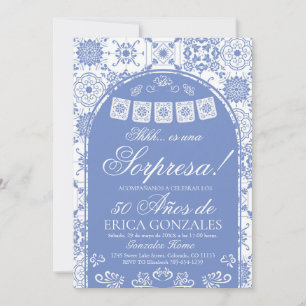 Dusty Blue Papel Picado Surprise 50th Birthday Invitation