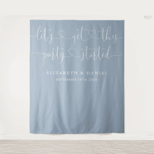 Dusty Blue Party Started Heart Script Wedding Tapestry