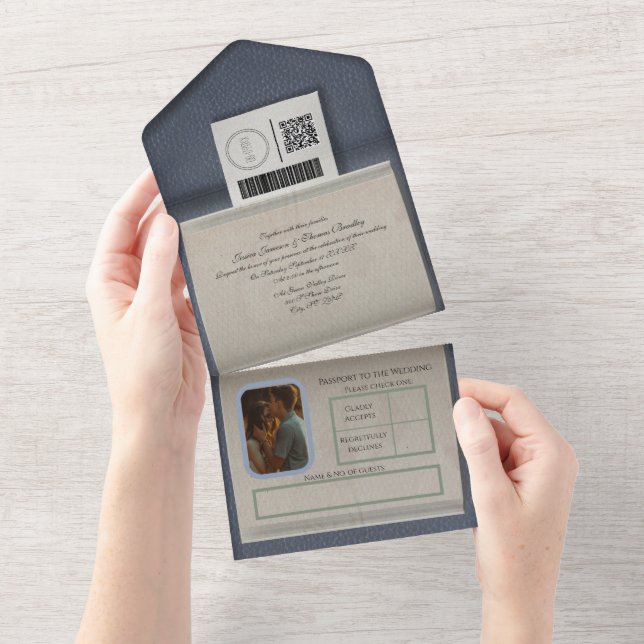 Dusty Blue Passport Style All in One All In One Invitation (Tearaway)