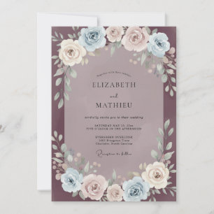 Dusty Blue Pastel Blossom Wedding Invitation