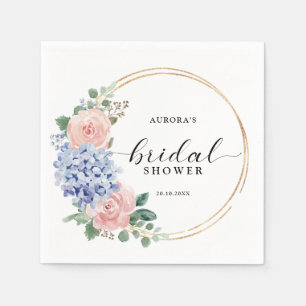 Dusty Blue Pastel Pink hydrangeas Bridal Shower Napkin