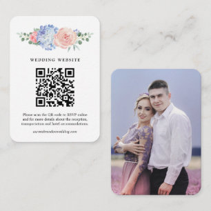 Dusty Blue Pastel Pink hydrangeas Wedding QR Code Enclosure Card
