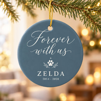 Dusty Blue Paw Print Personalized Pet Memorial Ceramic Ornament