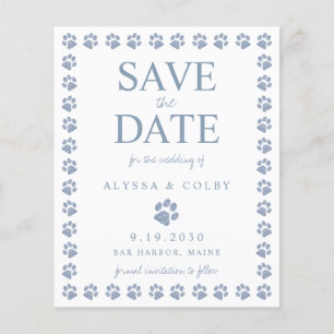 Dusty Blue Paw Print Save The Date Postcard