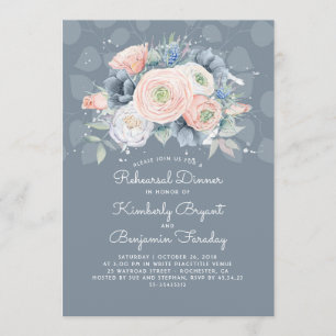 Dusty Blue Peach and Rose Floral Rehearsal Dinner Invitation