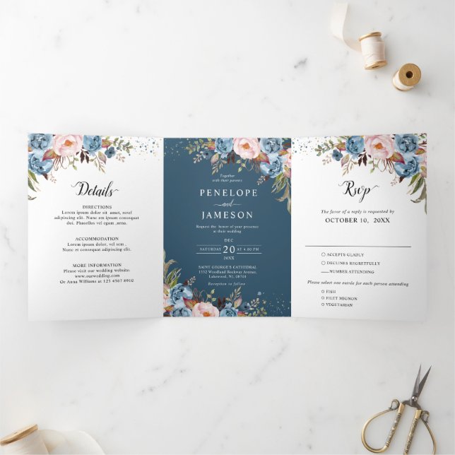  Dusty Blue Peach Blush Boho Wedding Invitation    (Inside)
