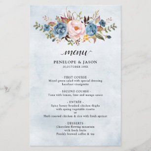 Dusty Blue Peach Blush Botanical Boho Wedding Menu