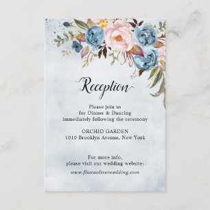 Dusty Blue Peach Blush Botanical Floral Wedding Enclosure Card