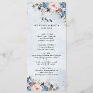 Dusty Blue Peach Blush Botanical Floral Wedding Menu