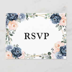 Dusty Blue Peach Blush Geometric Floral RSVP Postc Postcard