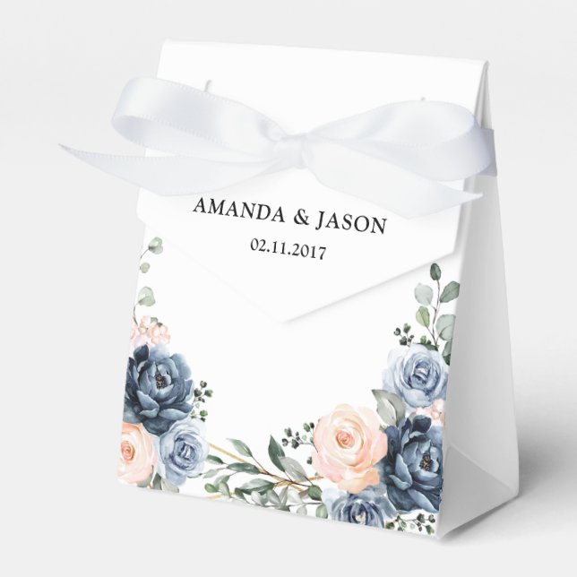 Dusty Blue Peach Blush Geometric Floral Wedding Fa Favor Box (Front Side)