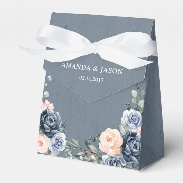 Dusty Blue Peach Blush Geometric Floral Wedding Fa Favor Box (Front Side)