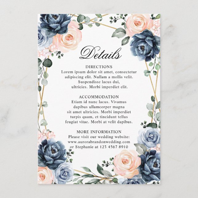 Dusty Blue Peach Blush Geometric Wedding Details   Enclosure Card (Front)