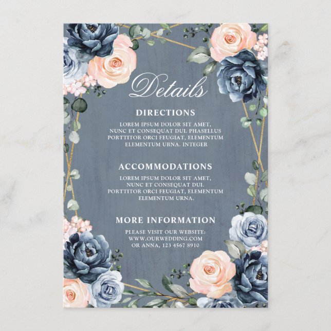 Dusty Blue Peach Blush Geometric Wedding Details   Enclosure Card (Front)