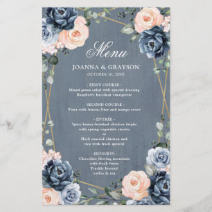Dusty Blue Peach Blush Geometric Wedding Menu     