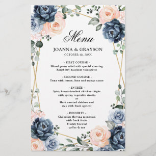 Dusty Blue Peach Blush Geometric Wedding Menu     