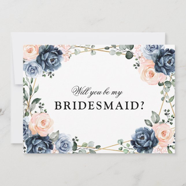 Dusty Blue Peach Blush Will You Be My Bridesmaid I Invitation (Front)