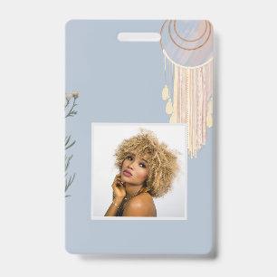 Dusty Blue Peach Boho Dream Catcher Badge