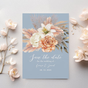 Dusty Blue Peach Floral Boho Wedding Save The Date