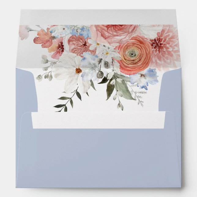 Dusty Blue Peach Floral Envelope (Back (Bottom))