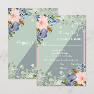 Dusty Blue Peach Green Wedding  RSVP Card