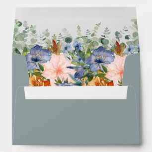 Dusty Blue Peach Watercolor Wedding    Envelope