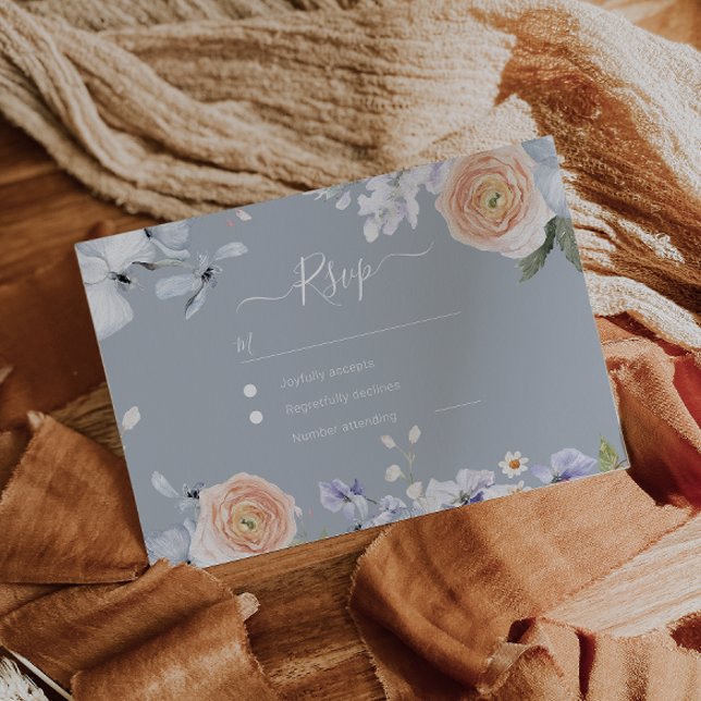 Dusty Blue & Peach Wedding Response RSVP Card (Creator Uploaded)