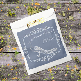 Dusty Blue Peacock Flourish Wedding Favour Bag